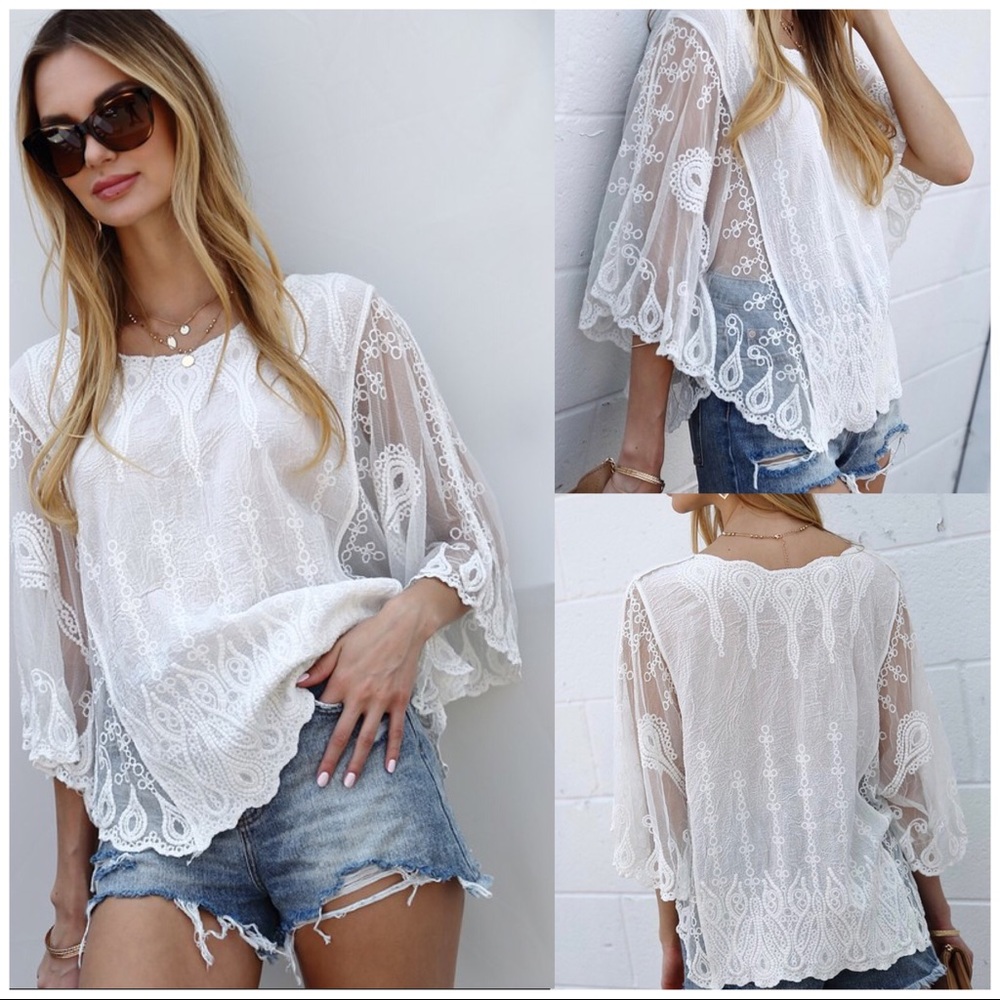 STUNNING BOHO LACE ANGEL SLEEVE TOP     1 left - Picture 5 of 9